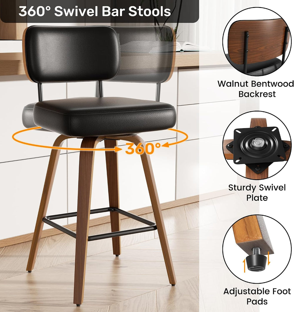 Swivel Bar Stools Set of 4, 26" Upholstered Faux Leather Counter Height ...