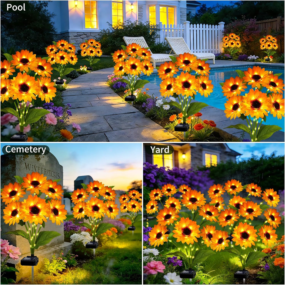 Solar Garden Lights Outdoor, 4 Pack Solar Sunflower Lights with 18 Head 3.5 I...