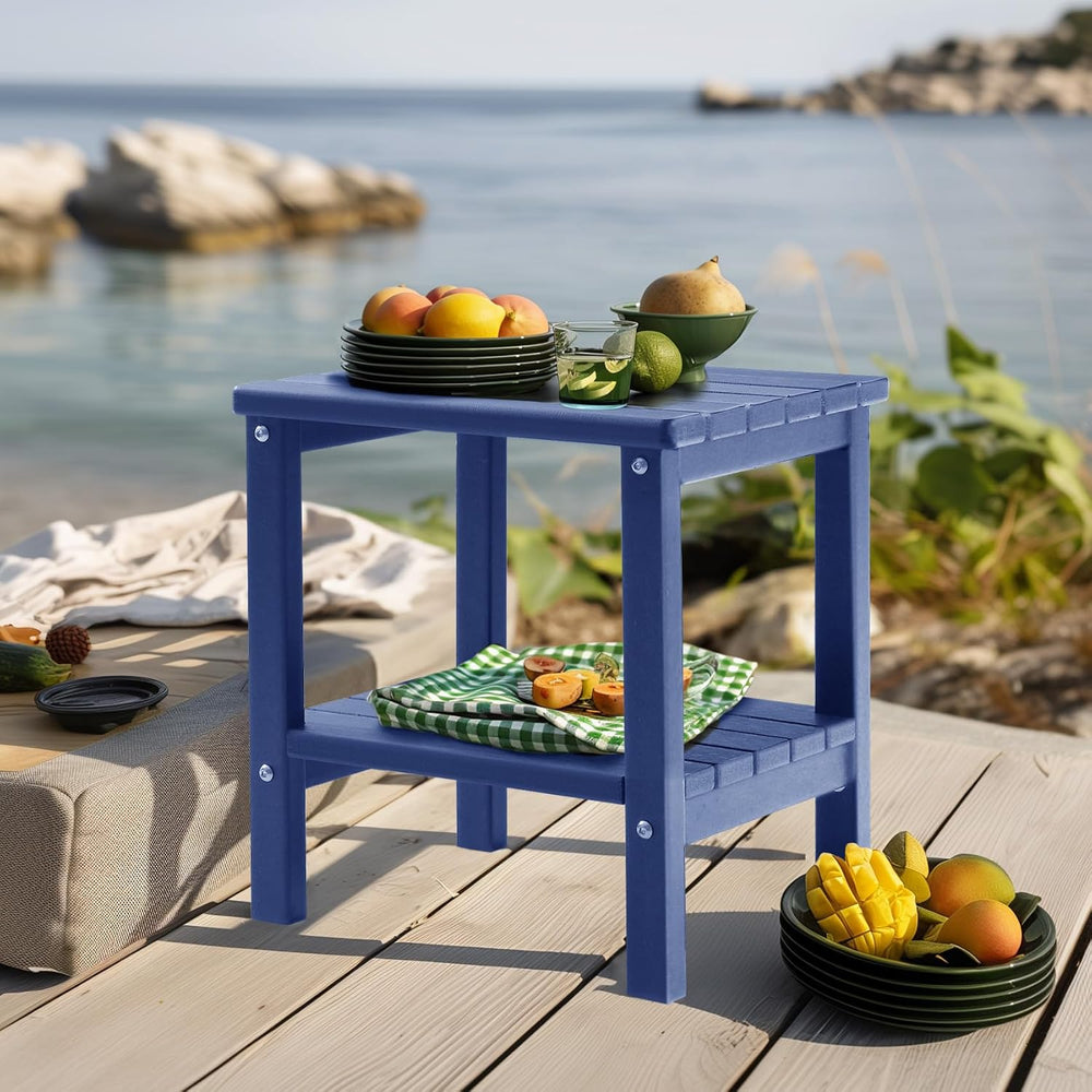 PASAMIC Outdoor Side Table, 2-Tier Storage Patio Side Table, HDPE Adirondack ...