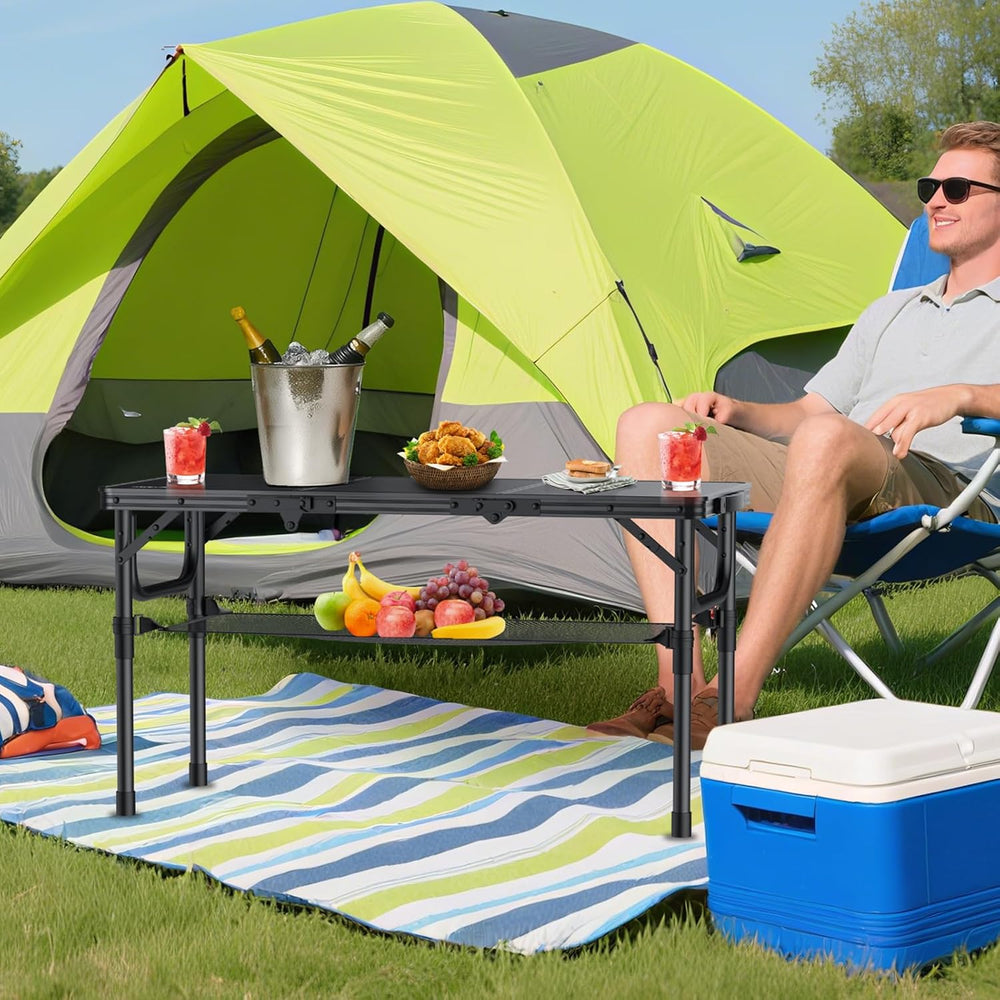 Anbte Folding Camping Table with Storage Net, 3ft Portable Table, 35" x ...