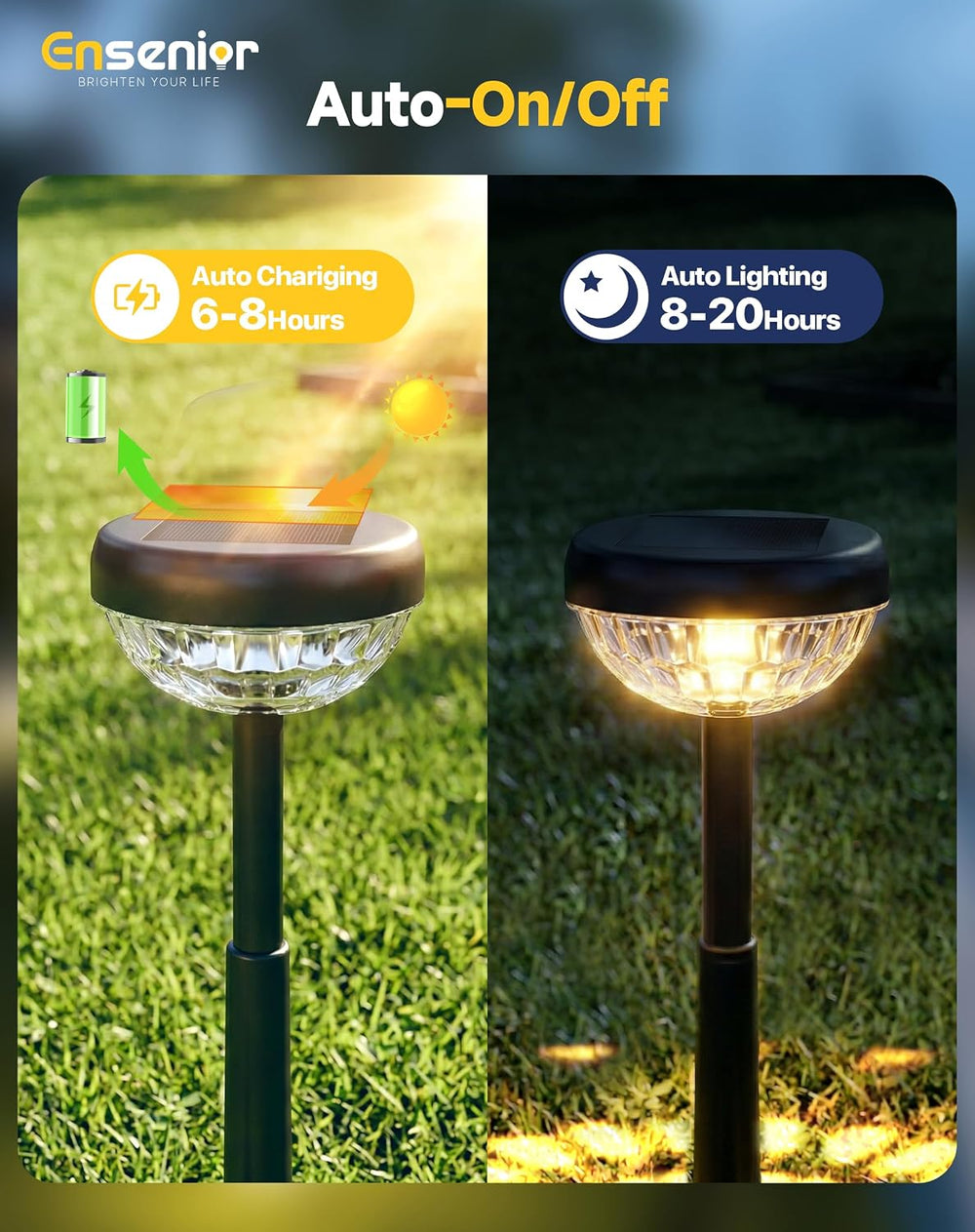 Ensenior Solar Lights Outdoor 8 Pack, Solar Pathway Lights Warm White