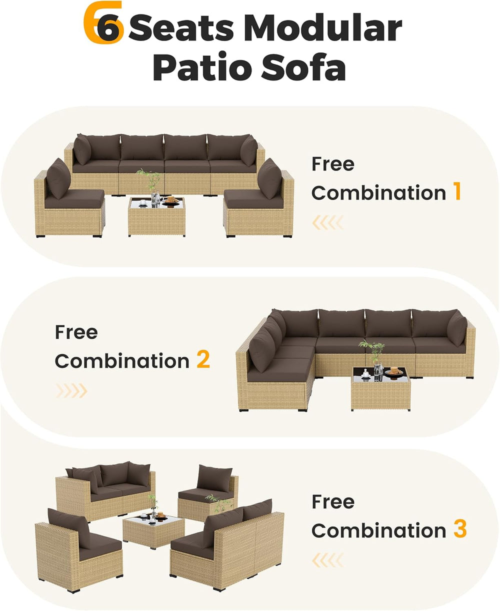 UDPATIO Outdoor Furniture 8-Piece Wicker Patio Set with 44" Fire Pit Table