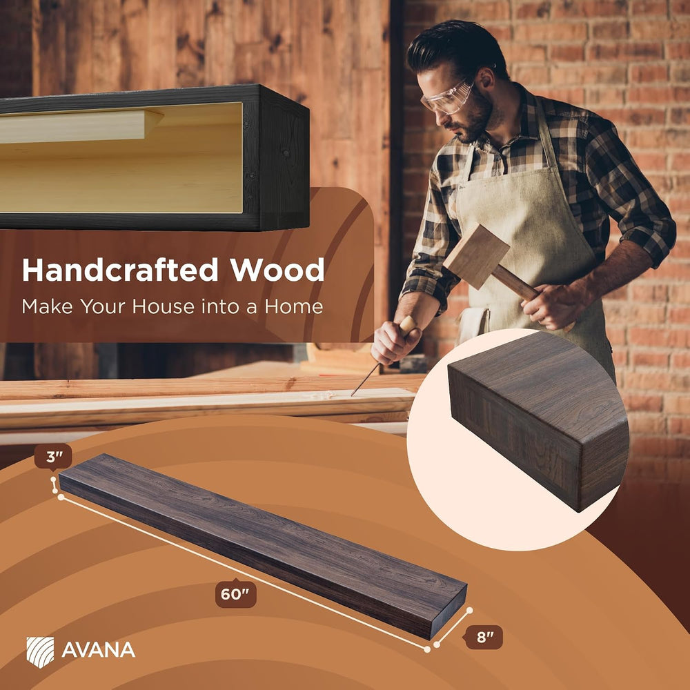 Avana Fireplace Mantel Shelf 60 Inch - Natural Wood Mantles for Over Fireplac...