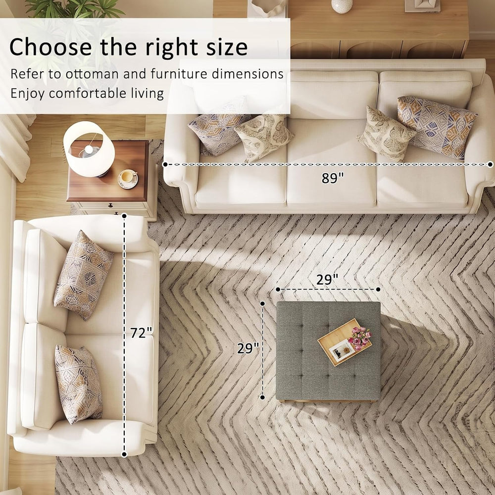 Befurtori Large Square Ottoman Coffee Table, Linen Solid Upholstered Footrest...