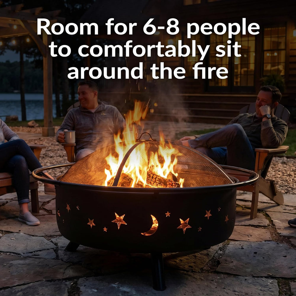 Sunnydaze Cosmic 42" Large Fire Pit for Outside Wood Burning, Round, Metal