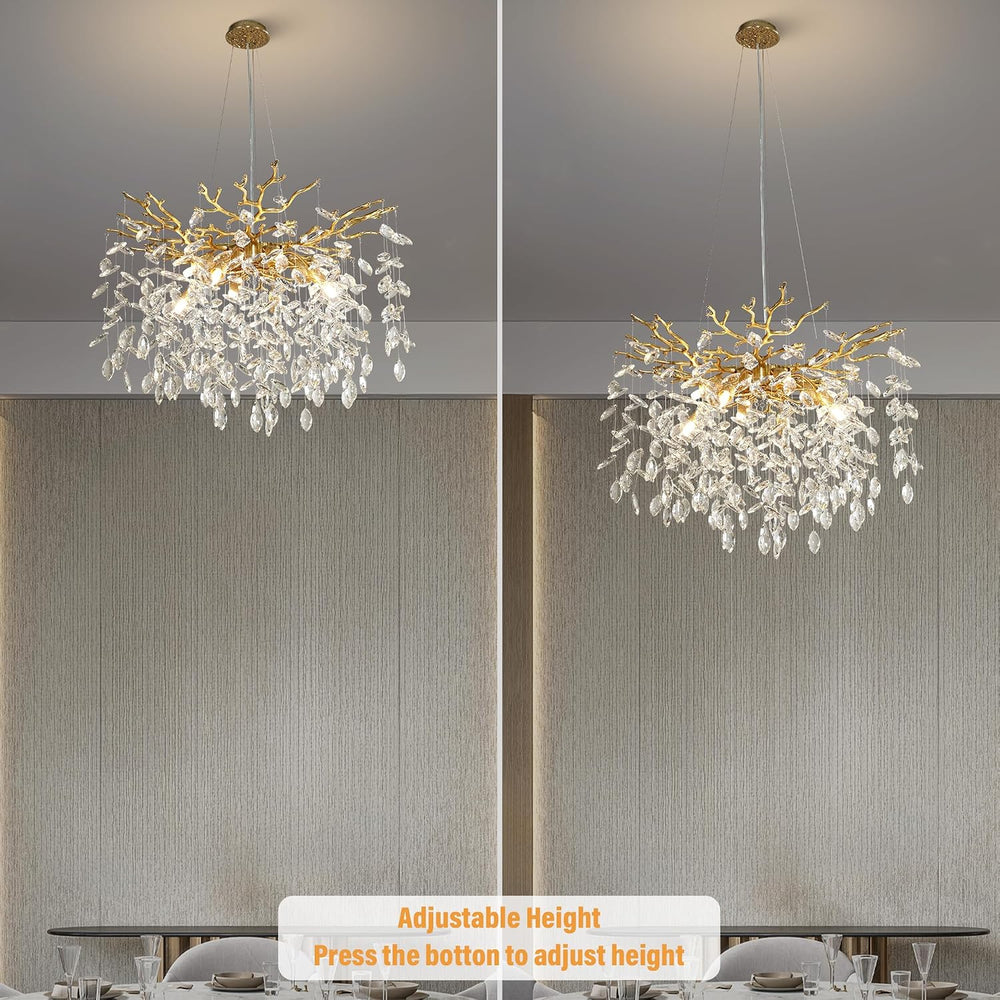 23.6" Modern Gold Tree Branch Chandelier, 8-Light Crystal Chandelier, Lu...