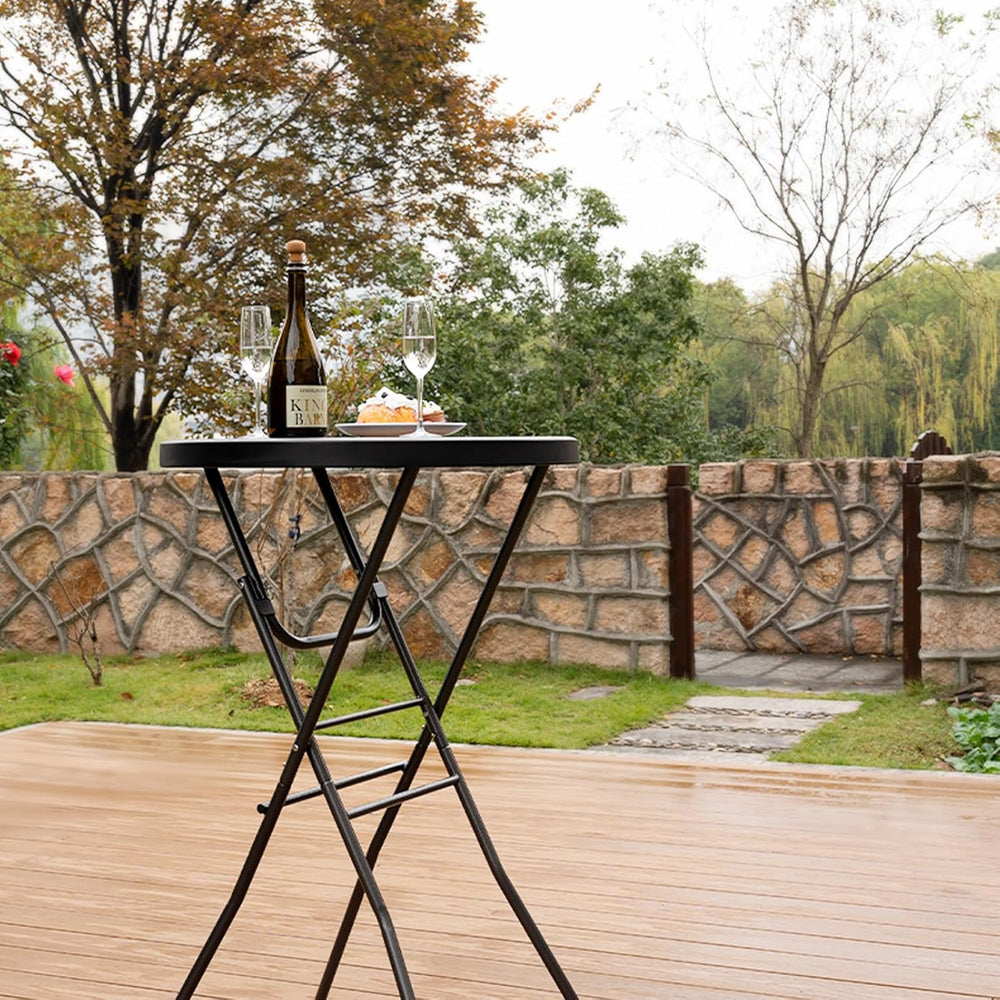 Byliable 28in Cocktail Folding Table, Round High Top Bar Height Black Table