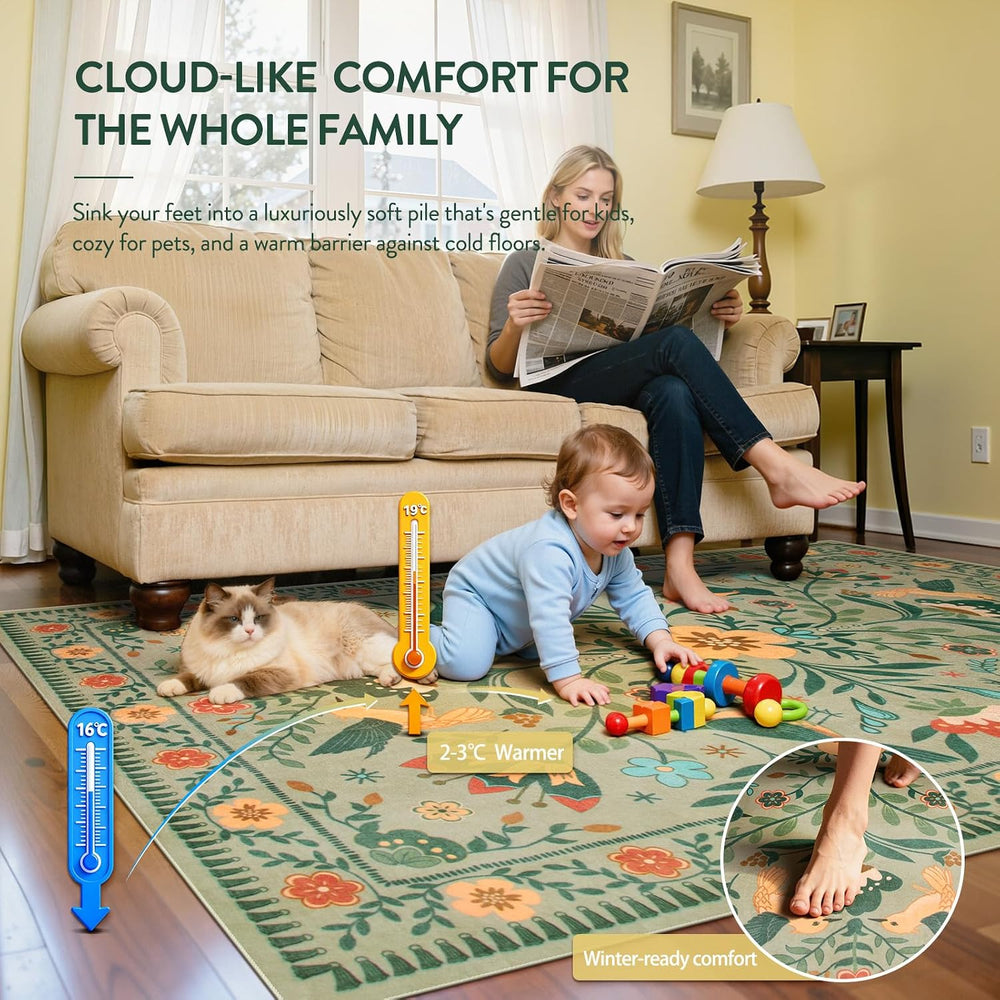 Moynesa Green Washable 8x10 Area Rugs for Living Room Bedroom Dining Room, Mo...