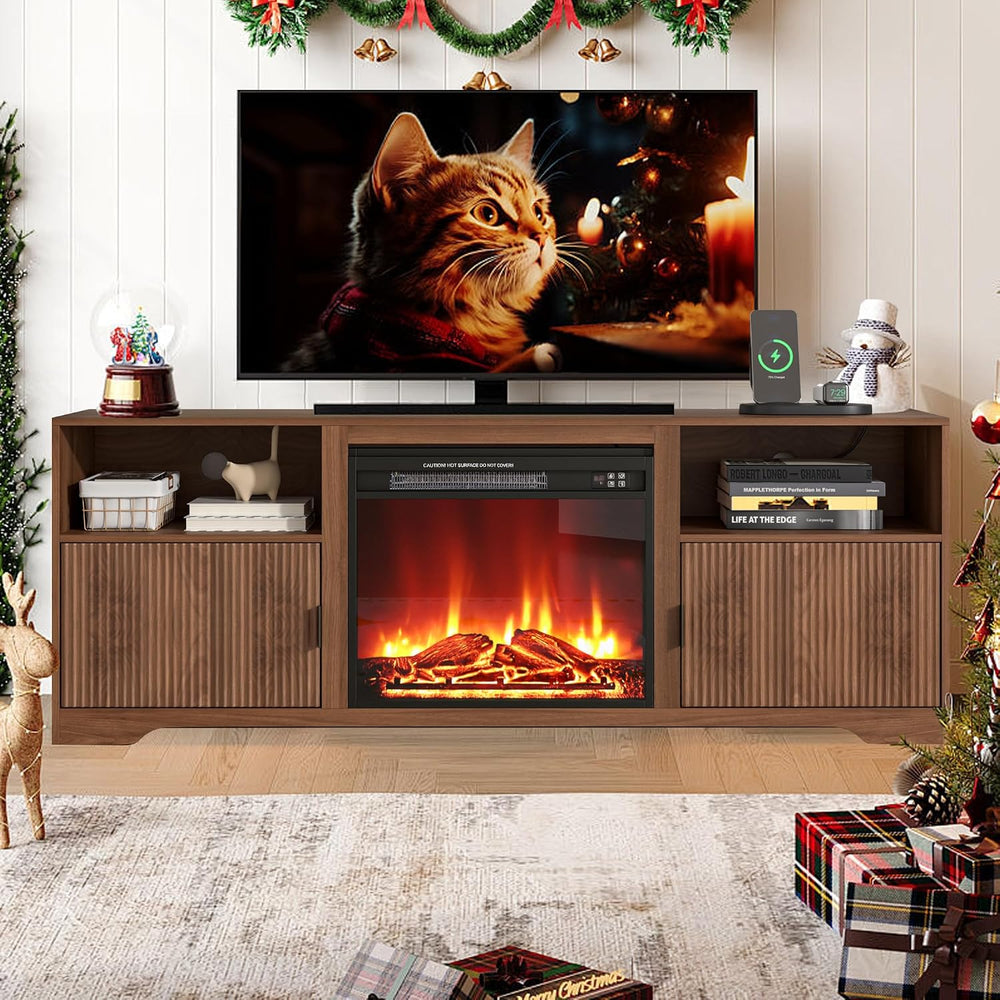 Fireplace TV Stand for Tvs up to 80" with Adjustable Shelf Charging Station