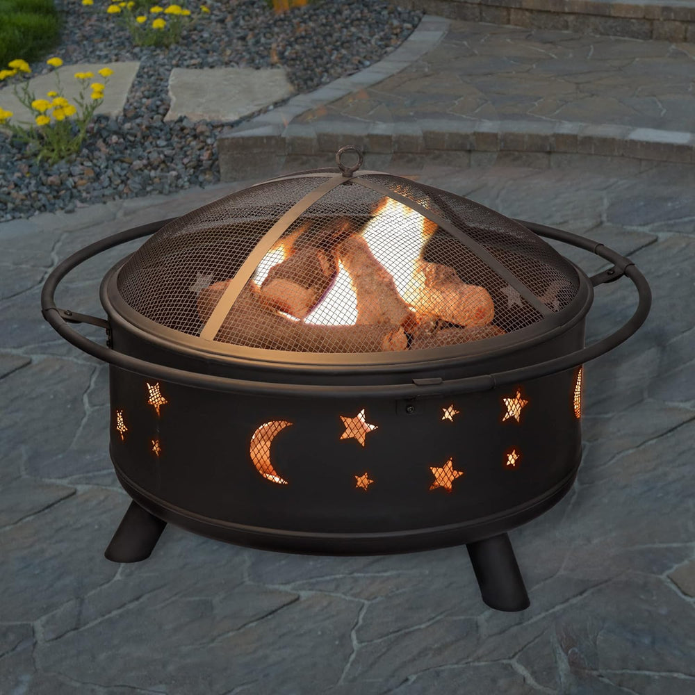 Fire Pit - 32-Inch Outdoor Wood Burning Firepit with Screen, Poker, and Cover...
