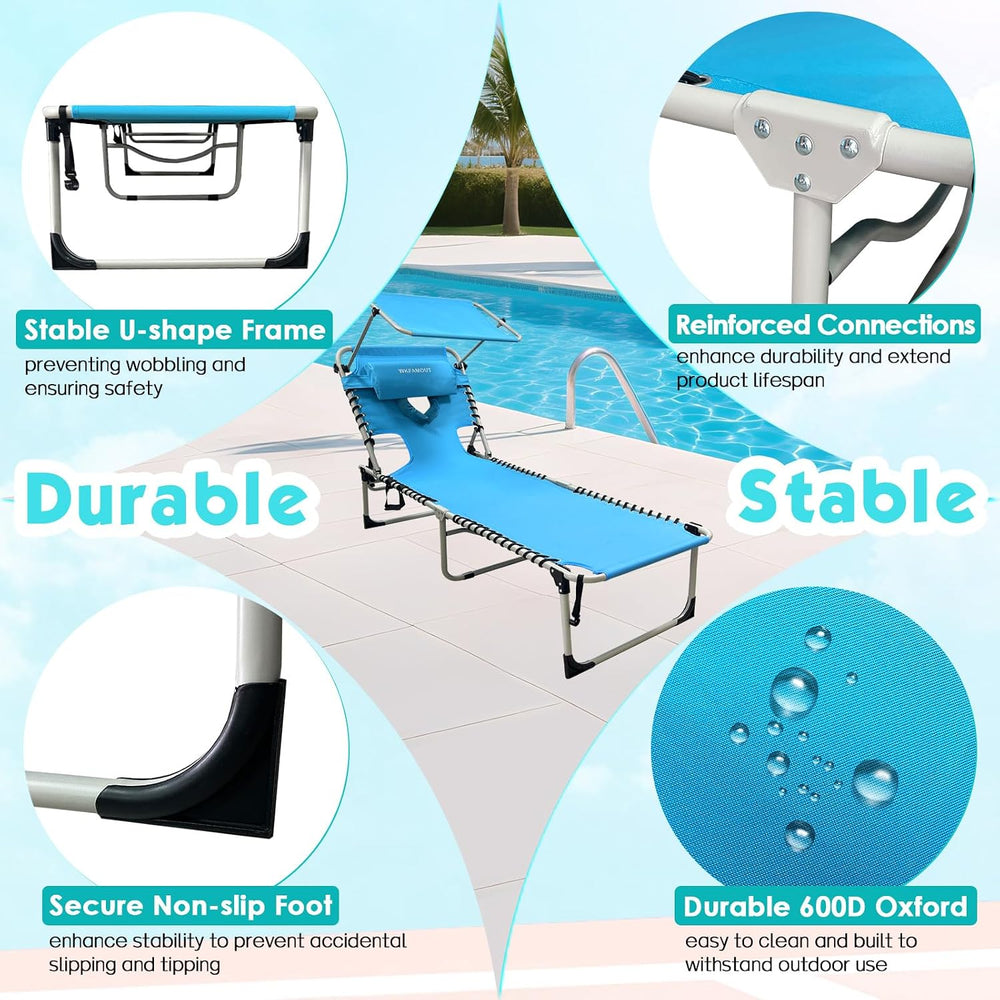 Outdoor Tanning Chair with Sun Canopy Shade & Face Hole, Folding Lounge C...