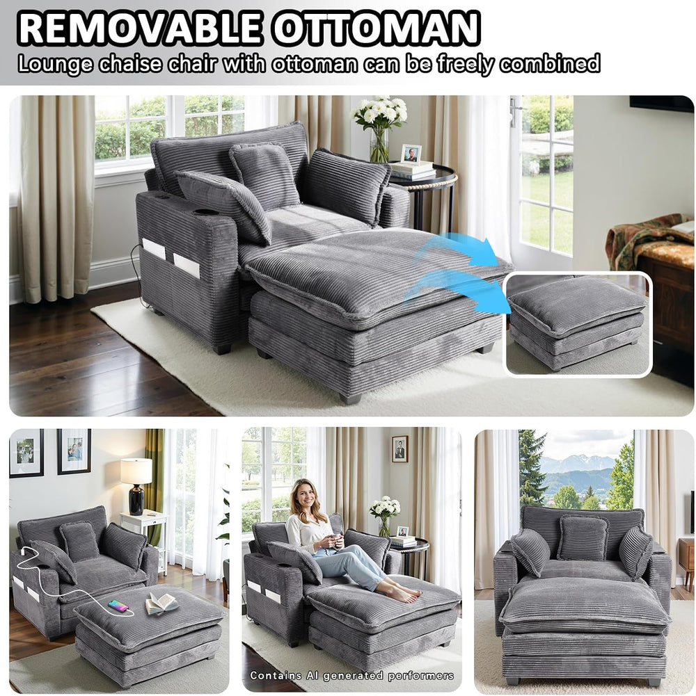 Gexpusm Oversized Chaise Lounge Chair Indoor with Ottoman (Grey)