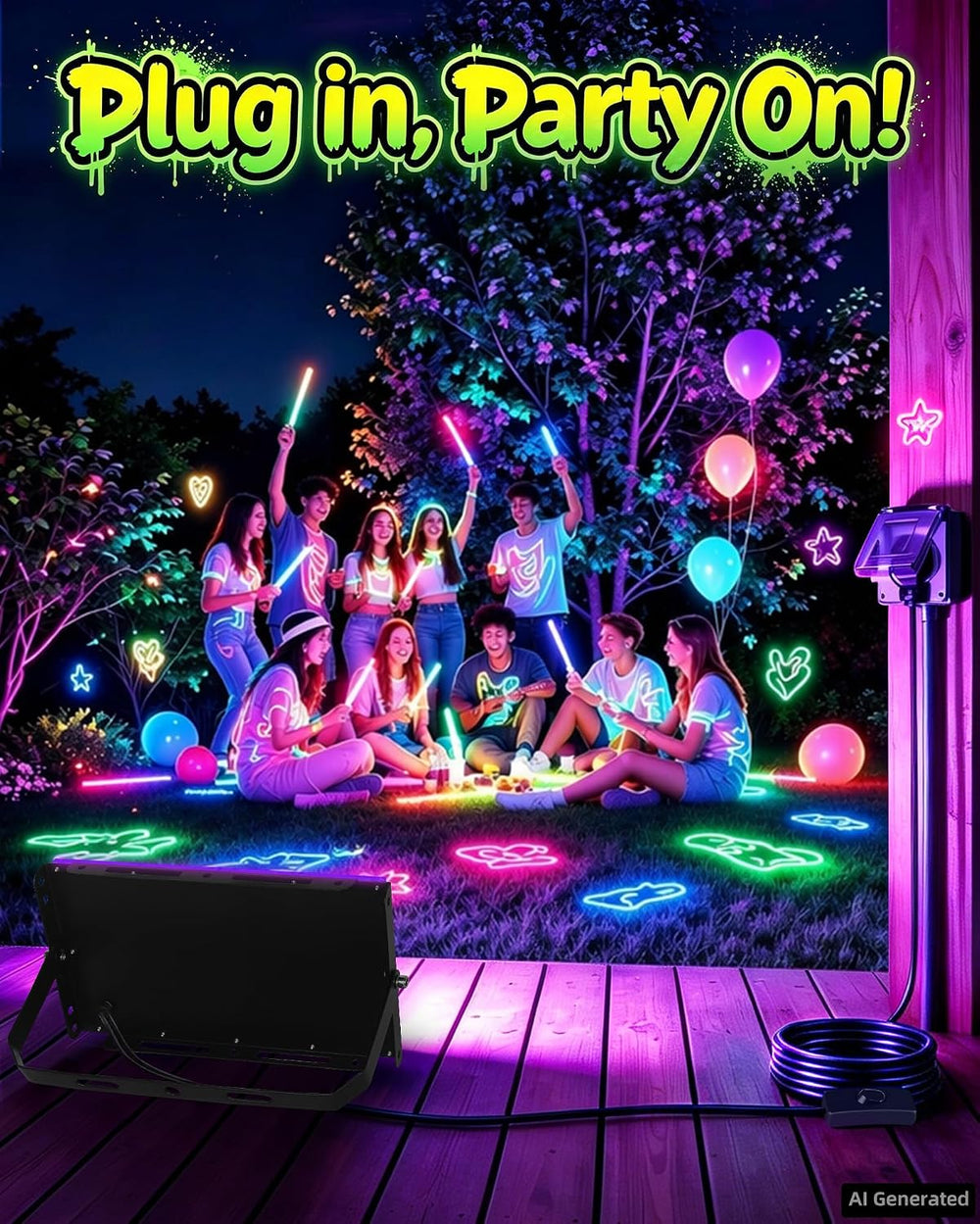 2 Pack 100W Black Light IP66, Powerful Blacklight for Halloween Glow Party