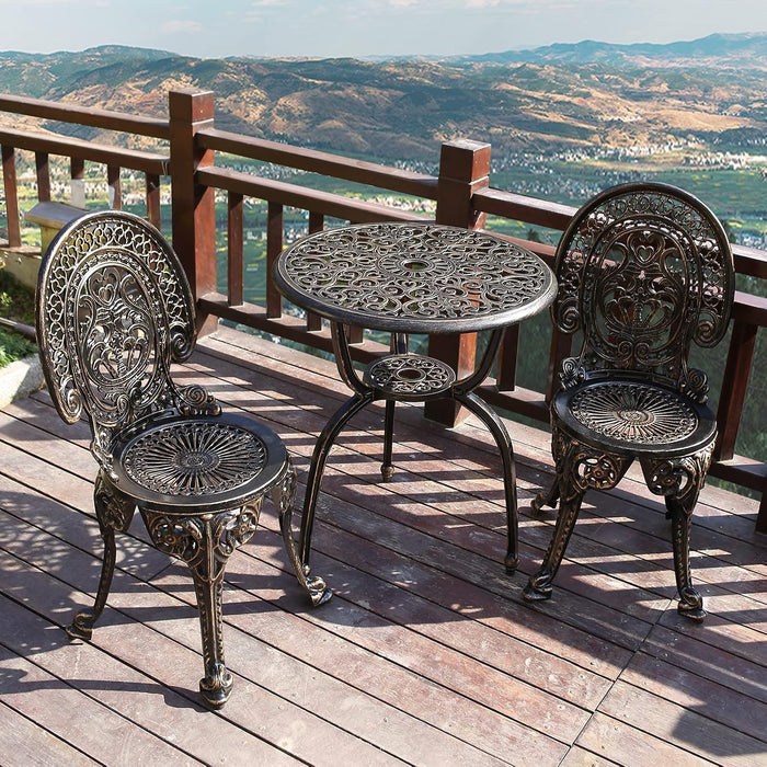 YKSY&YKSY Patio Bistro Set.Rust-Resistant Cast Aluminum Bistro Table Set with Umbrella Hole for Backyard (Crown Copper)