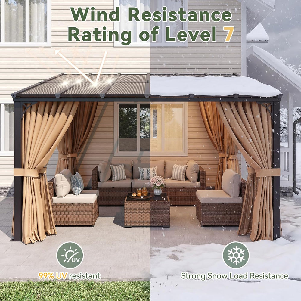 Aoxun 12'x10' Lean to Gazebo, Pergola with Mosquito Net and Curtains,...