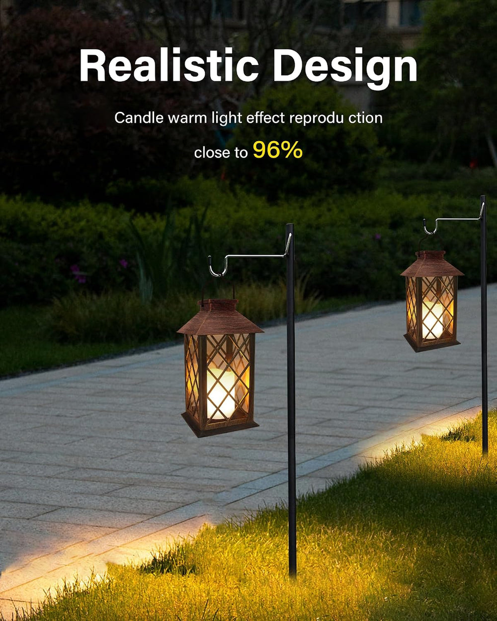SHYMERY Solar Lanterns, Hanging Outdoor Lantern with Lasts 2X Longer LED Flic...
