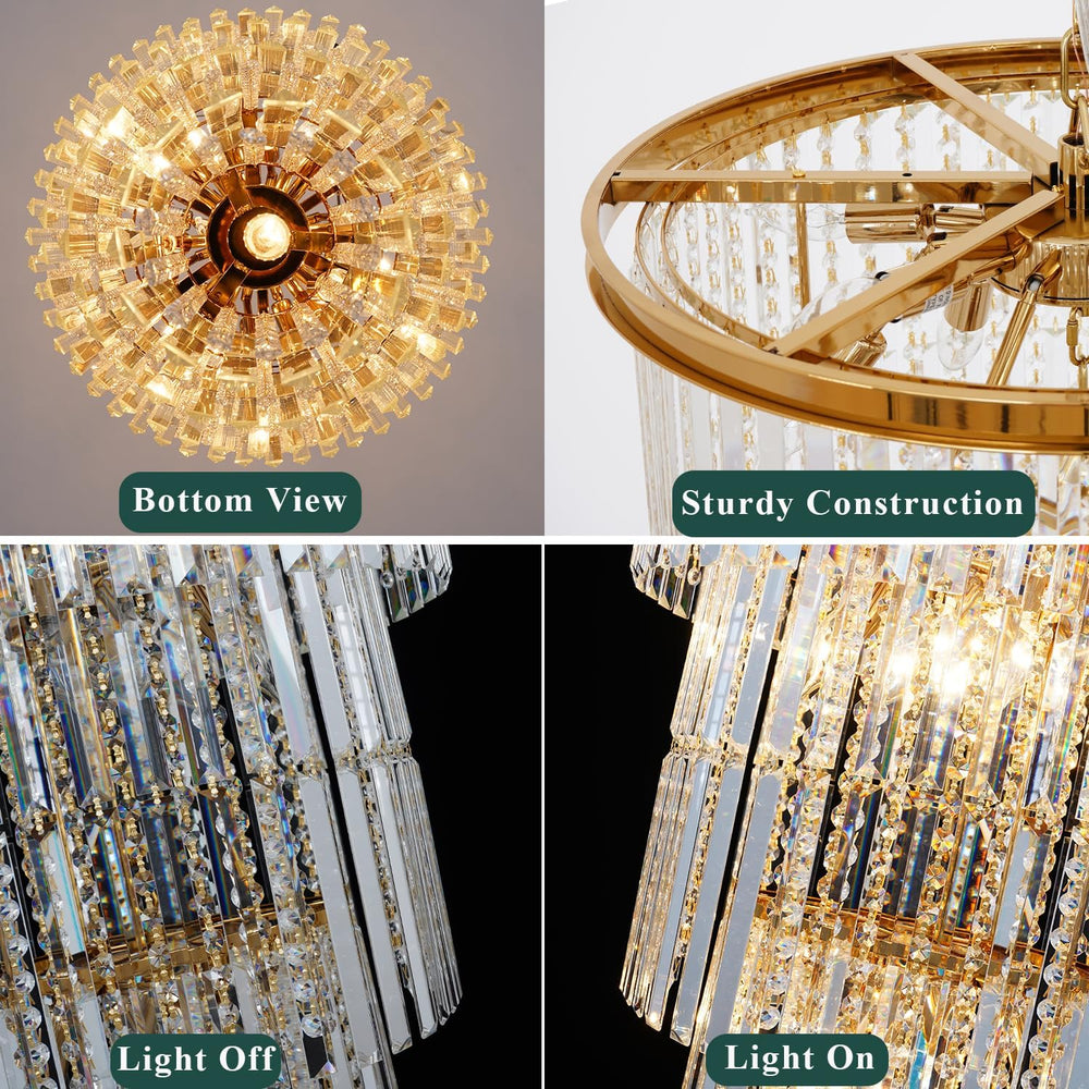 Gold Long Crystal Chandelier for High Ceiling, H49 inch Modern Large Chandeli...