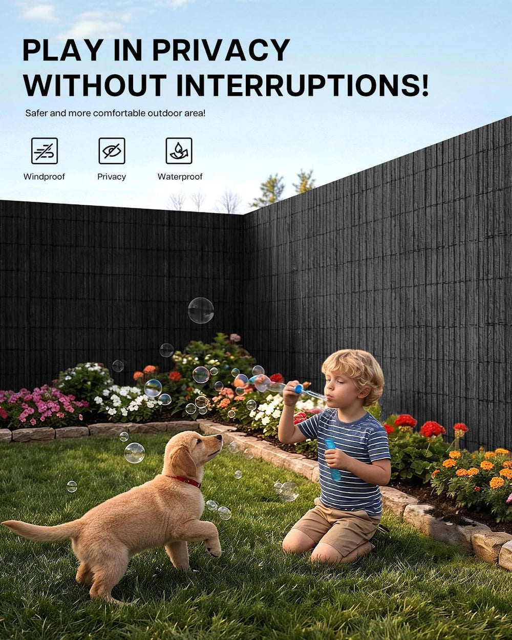 paramondo No Drilling Natural Privacy Fence Screen, Black, 2×10 FT