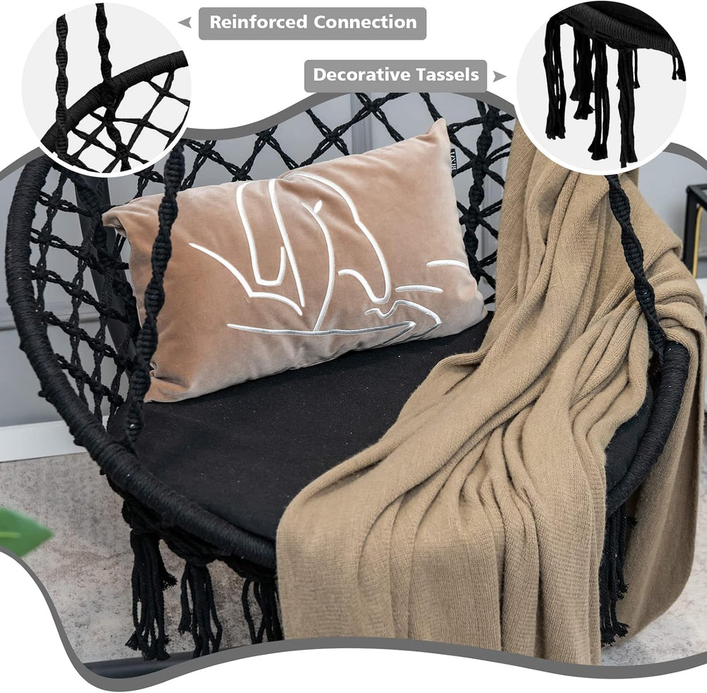 Giantex Hammock Chair Macrame Swing with Cushion & Hardware Kit, Black