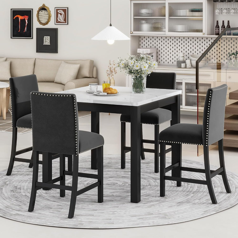 RuiSiSi 5-Piece Counter Height Dining Table Set for 4, Black