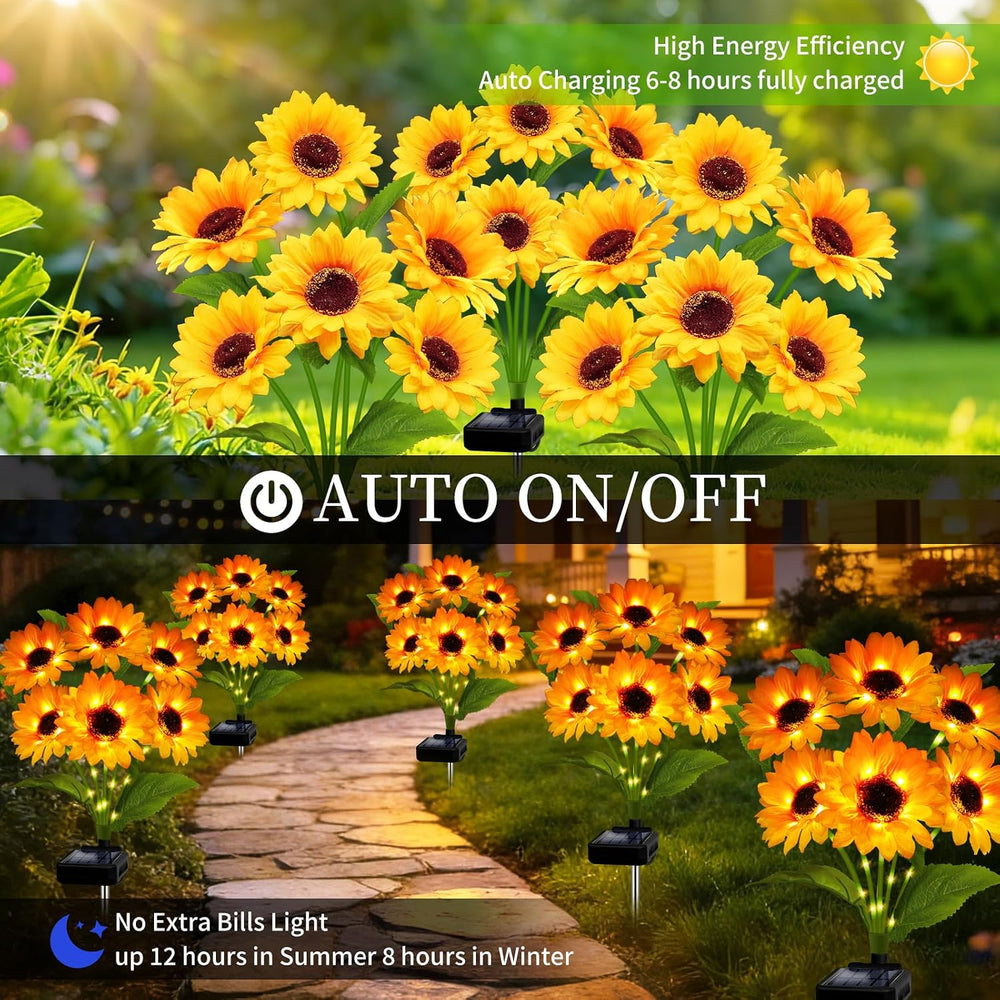 Solar Garden Lights Outdoor, 4 Pack Solar Sunflower Lights with 18 Head 3.5 I...