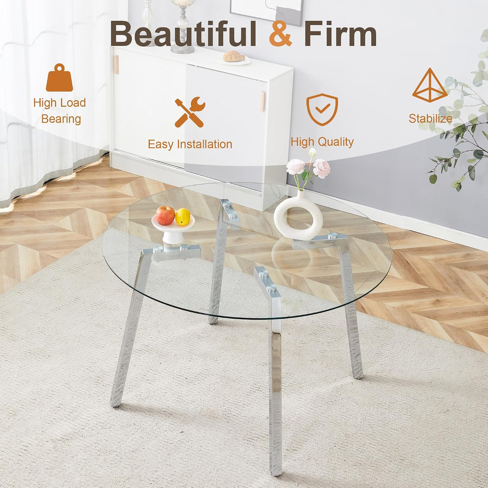 5 Piece Clear Round Glass Top Dining Set, 42'' Mid Century Modern Cir...