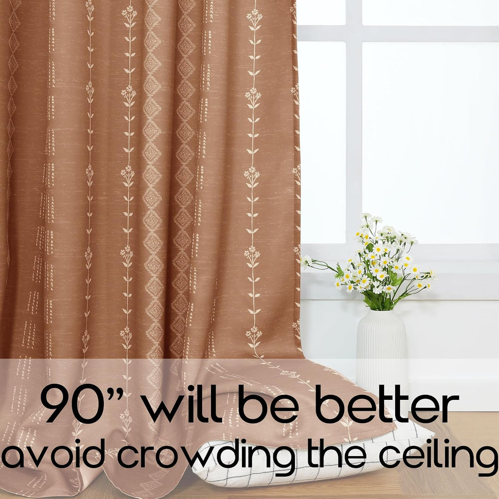 Vintage Floral Blackout Curtains 96 Inch Long, Burnt Orange Mid Century Moder...