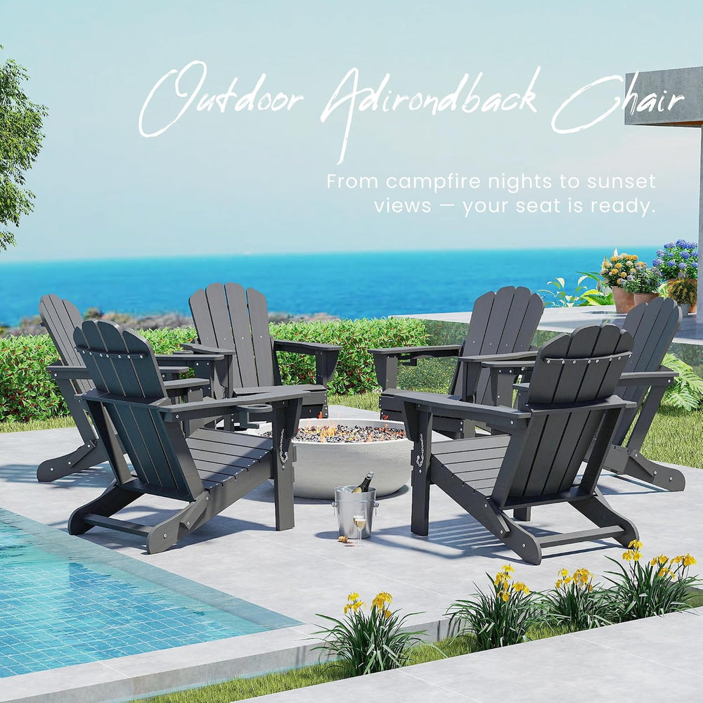 Domi Folding Adirondack Chairs Set of 6, HDPE All-Weather Outdoor Chairs with...