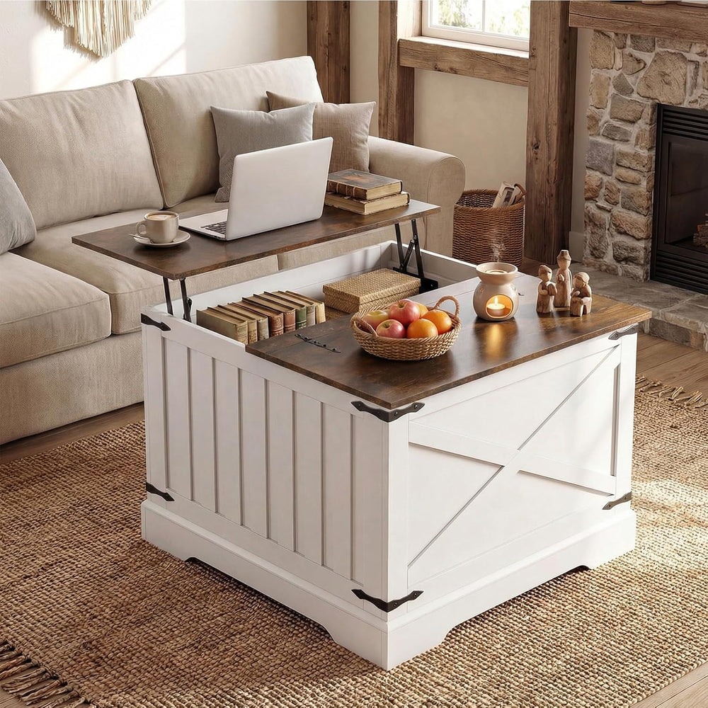 GIANTEX Farmhouse Lift Top Coffee Table, 31.5" Square Wood Center Table ...