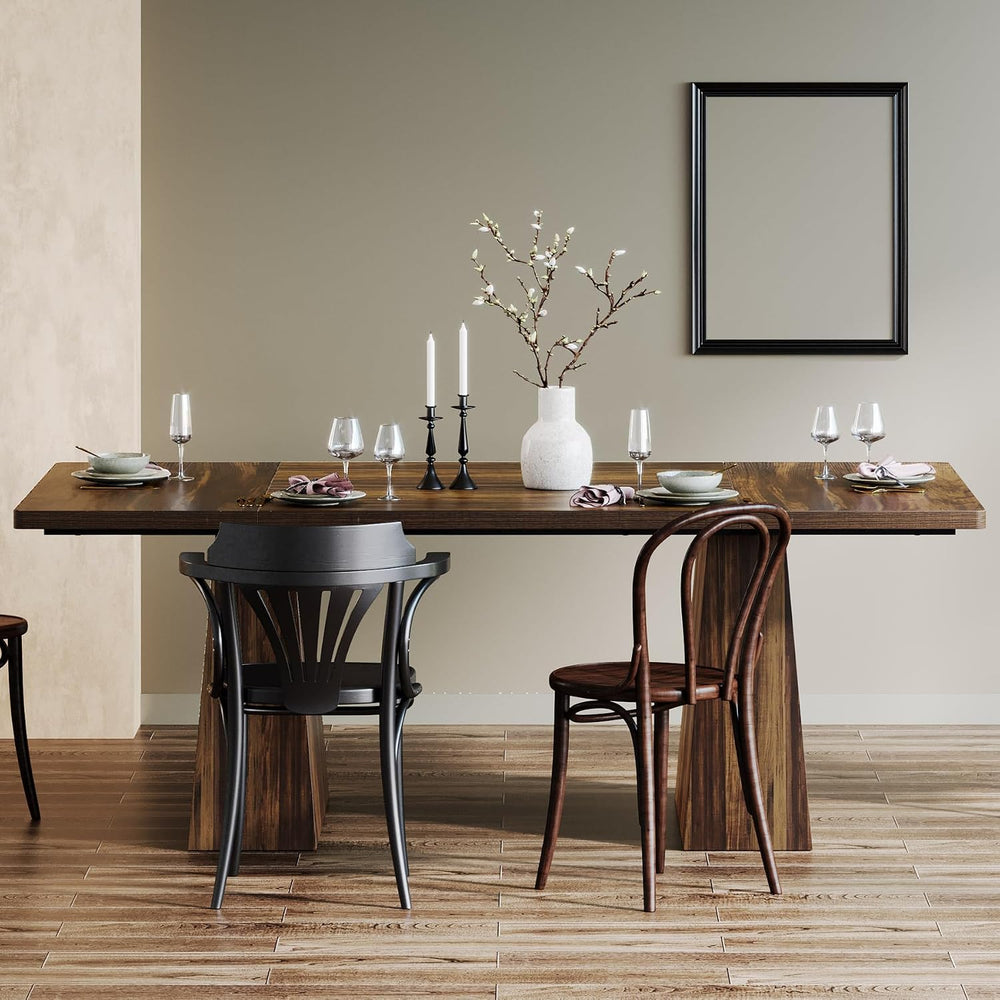 Tribesigns Dining Table for 6, Farmhouse Rectangular, Rustic Brown, 63" ...