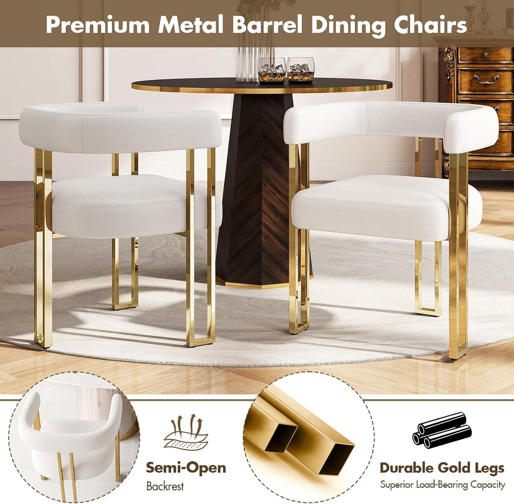 Hyfirm Beige and Gold Modern Dining Chairs Set of 2, Velvet Upholstered Barre...