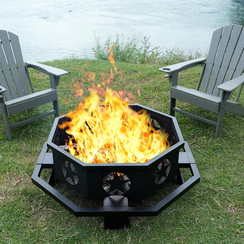 45 inch Large Fire Pit, Outdoor Fire Pit with Heavy Duty Construction, Wood B...