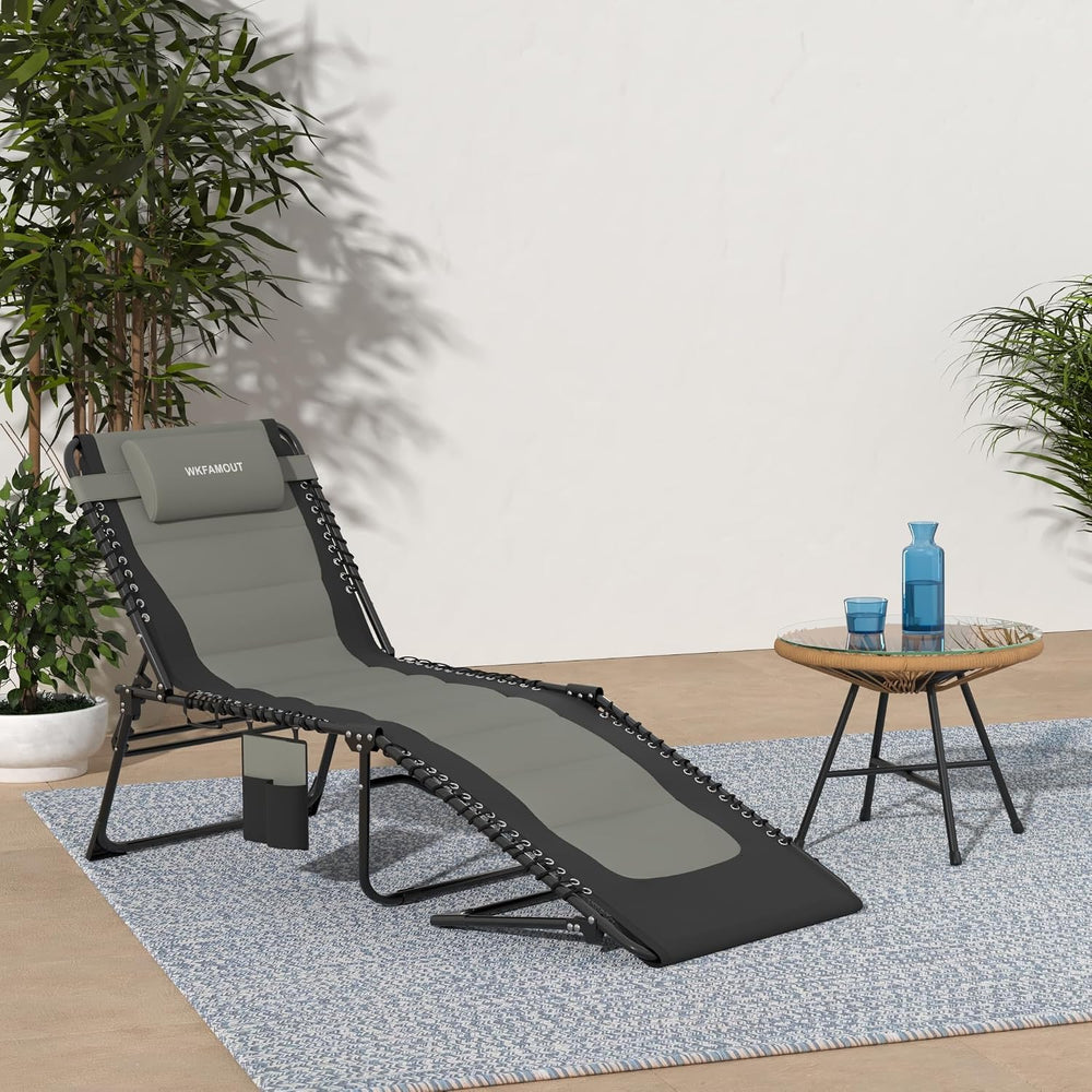 Outdoor Folding Lounge Chair Padded for Adults 264Ibs Patio Chaise Lounge Cha...