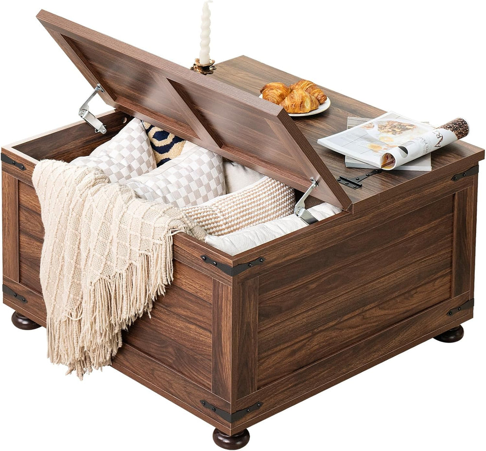 Joaxswe Farmhouse Coffee Table with Hidden Storage,Large Square Center Table ...
