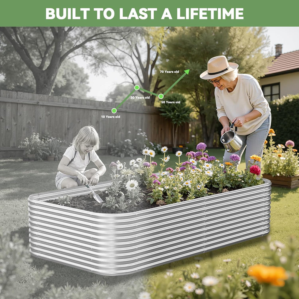 2 Pack Tall 8FT Corrugated Galvanized Steel Raised Garden Bed Outdoor, Metal ...