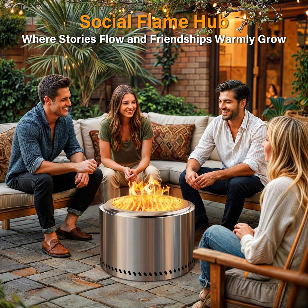HGD 19.5" Smokeless Fire Pit Outdoor, Stainless Steel Wood Burning Firep...