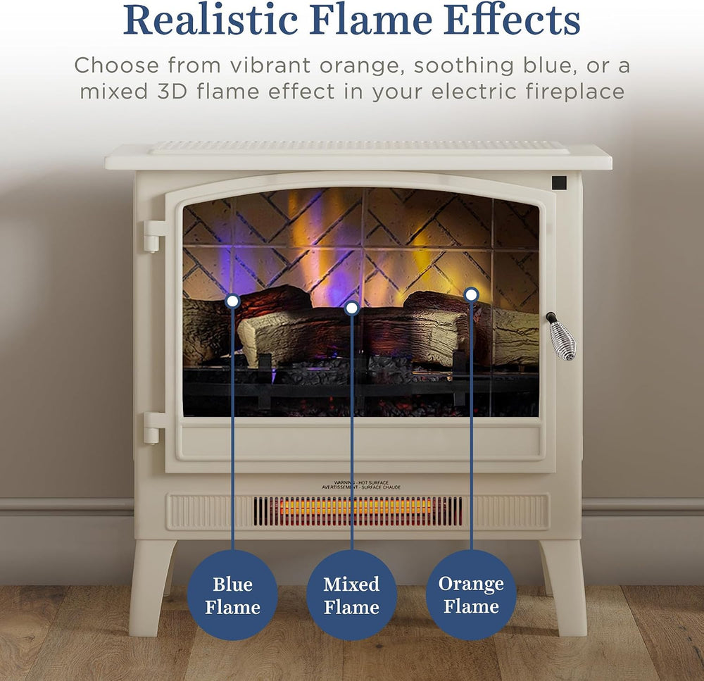 Country Living Infrared Freestanding Electric Fireplace Stove Heater in Cream...