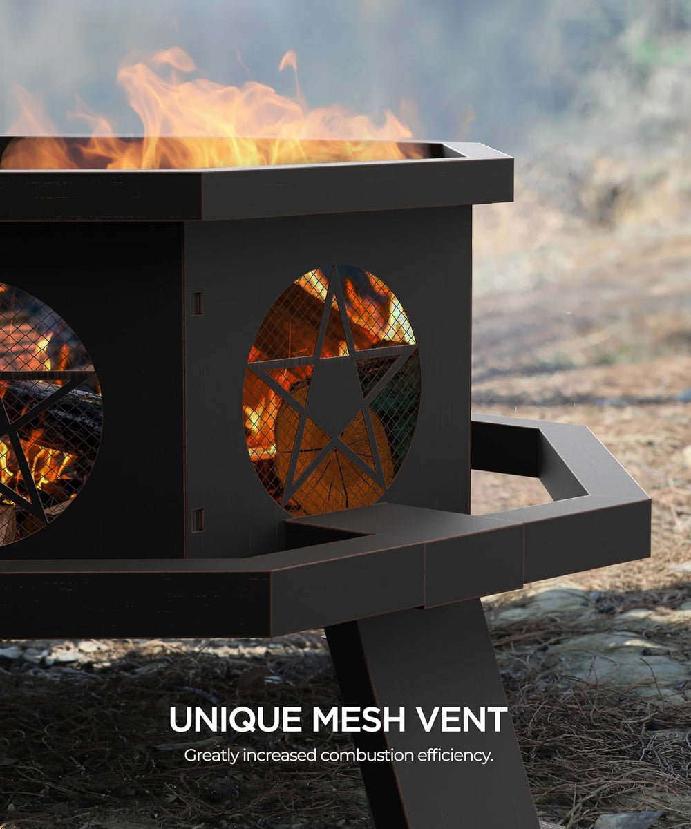 43 inch Fire Pit, Outdoor Fire Pits with Cooking Grill, Wood Burning Fire Pit...