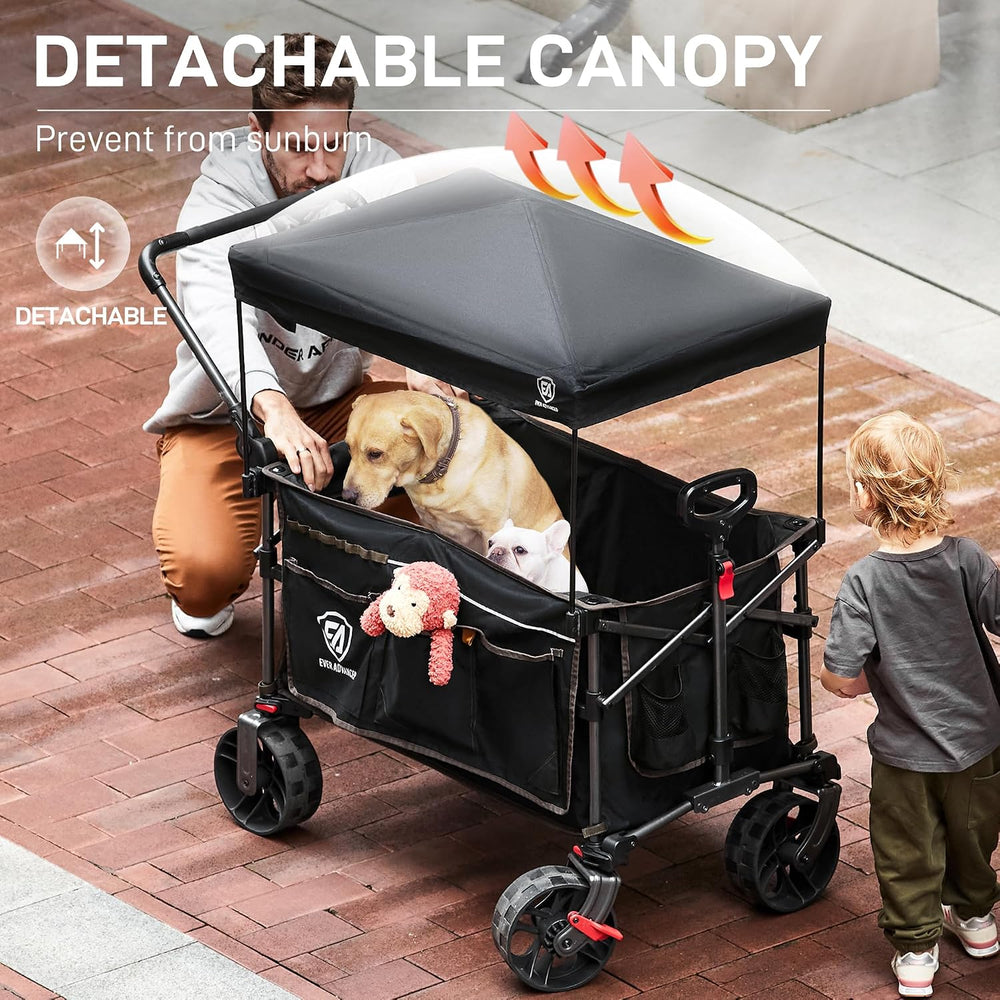 EVER ADVANCED Folding Push Wagon with Canopy, Shopping Cart with Brakes