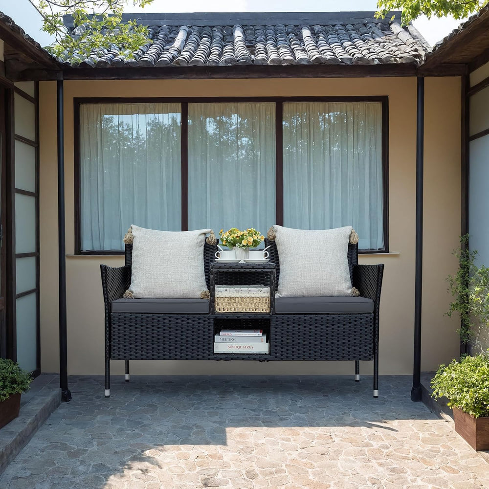 Greesum Patio Loveseat Outdoor Wicker Furniture Conversation Set,Gray