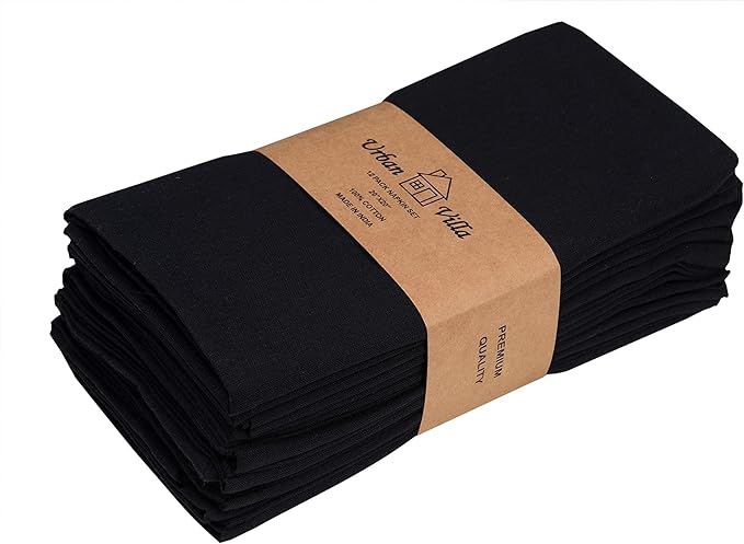 Urban Villa Cloth Napkins Halloween Dinner Napkins Solid Black Color 20'&...
