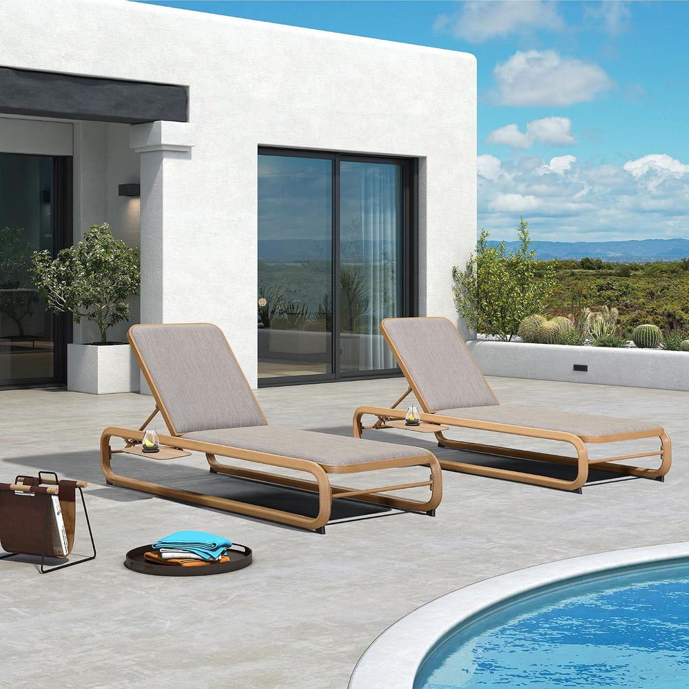 PURPLE LEAF Outdoor Chaise Lounge Chairs with with Pull-Out Table Teak