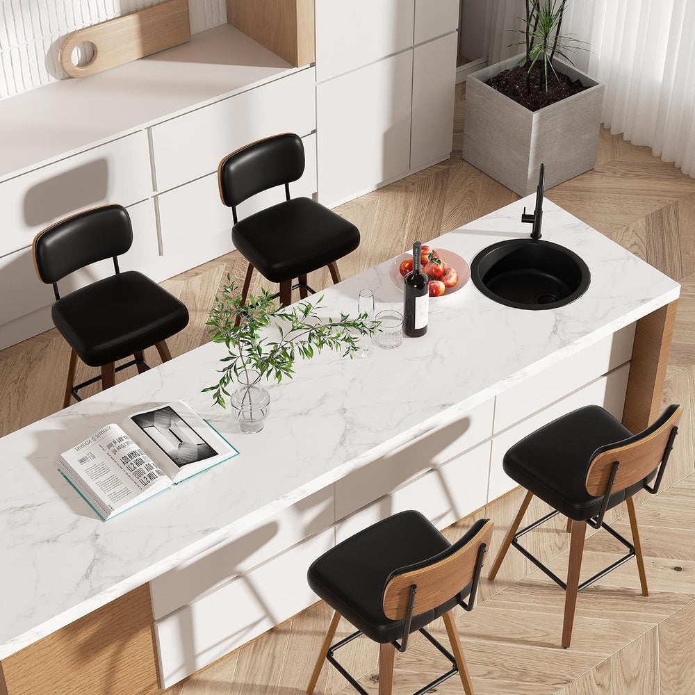 Swivel Bar Stools Set of 4, 26" Upholstered Faux Leather Counter Height ...