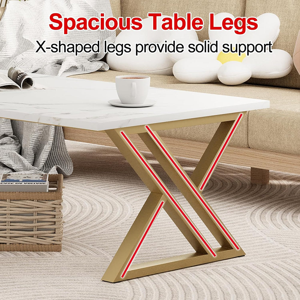 Wolawu Coffee Table Living Room Table White Center Table, Simple Modern Faux ...