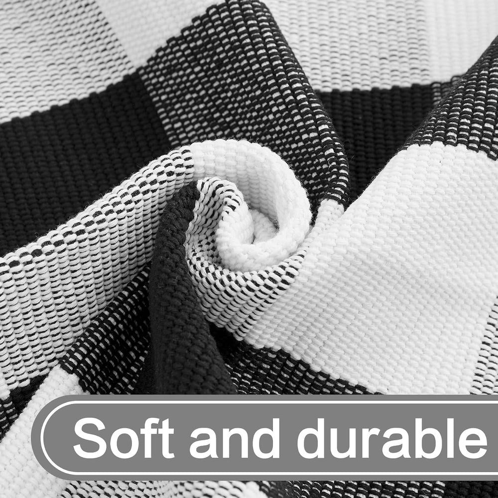 MUBIN Fall Decor Cotton Buffalo Plaid Rug, 3' x 5' Black and White Ou...