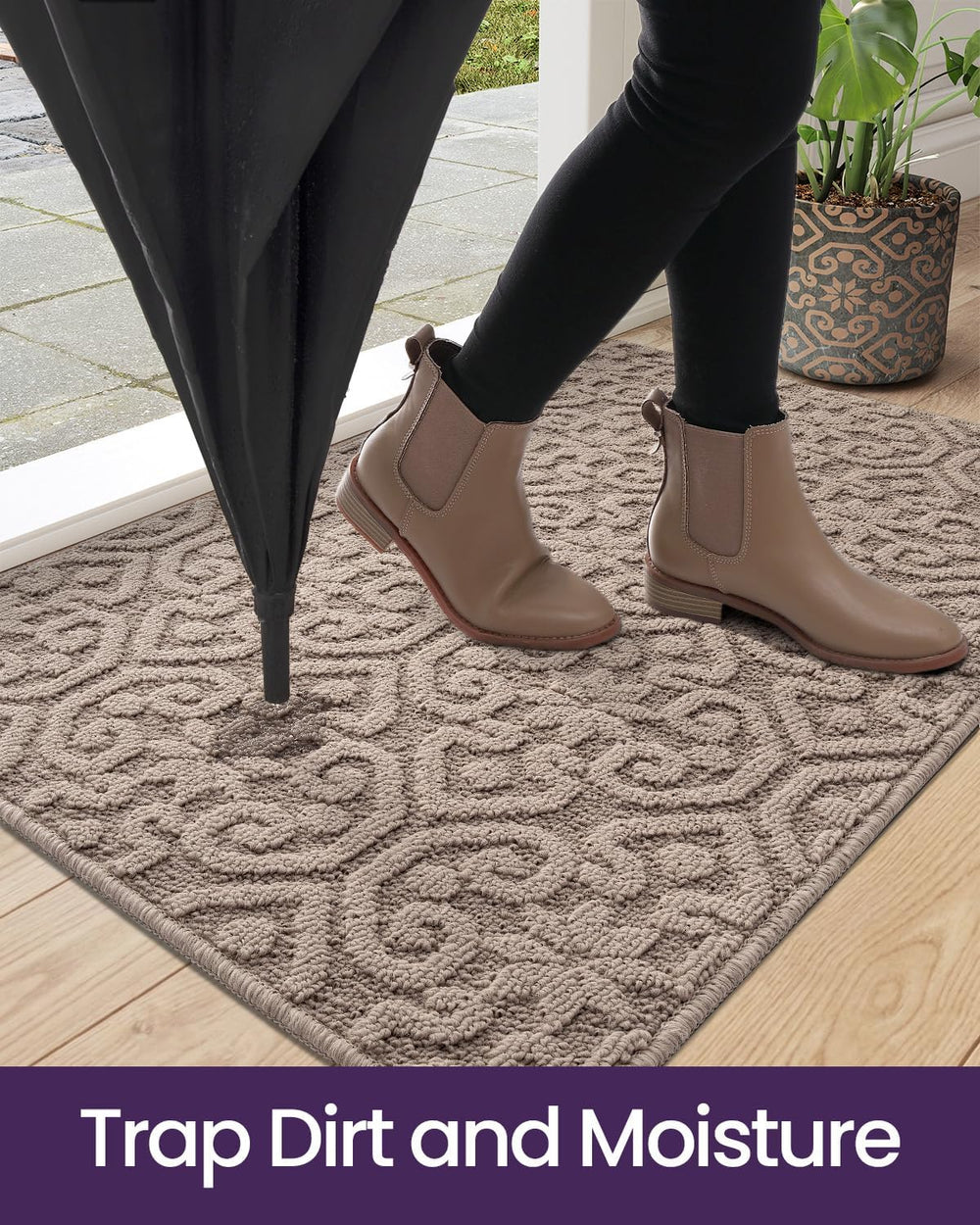 DEXI Front Door Mat Indoor Entrance, 24x36 Entryway Doormat, Beige