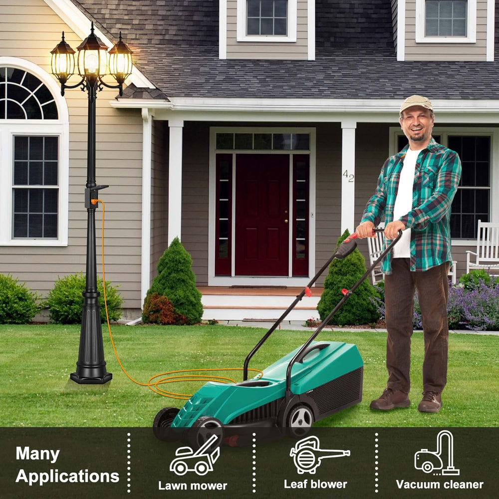 PARTPHONER Outdoor Lamp Post Light with GFCI Outlet, 3-Head Classic Black Lig...
