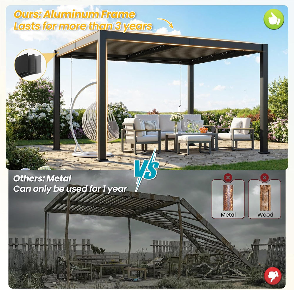 Pergola 10'x12' with Adjustable Roof & Thick Aluminum Frame for A...