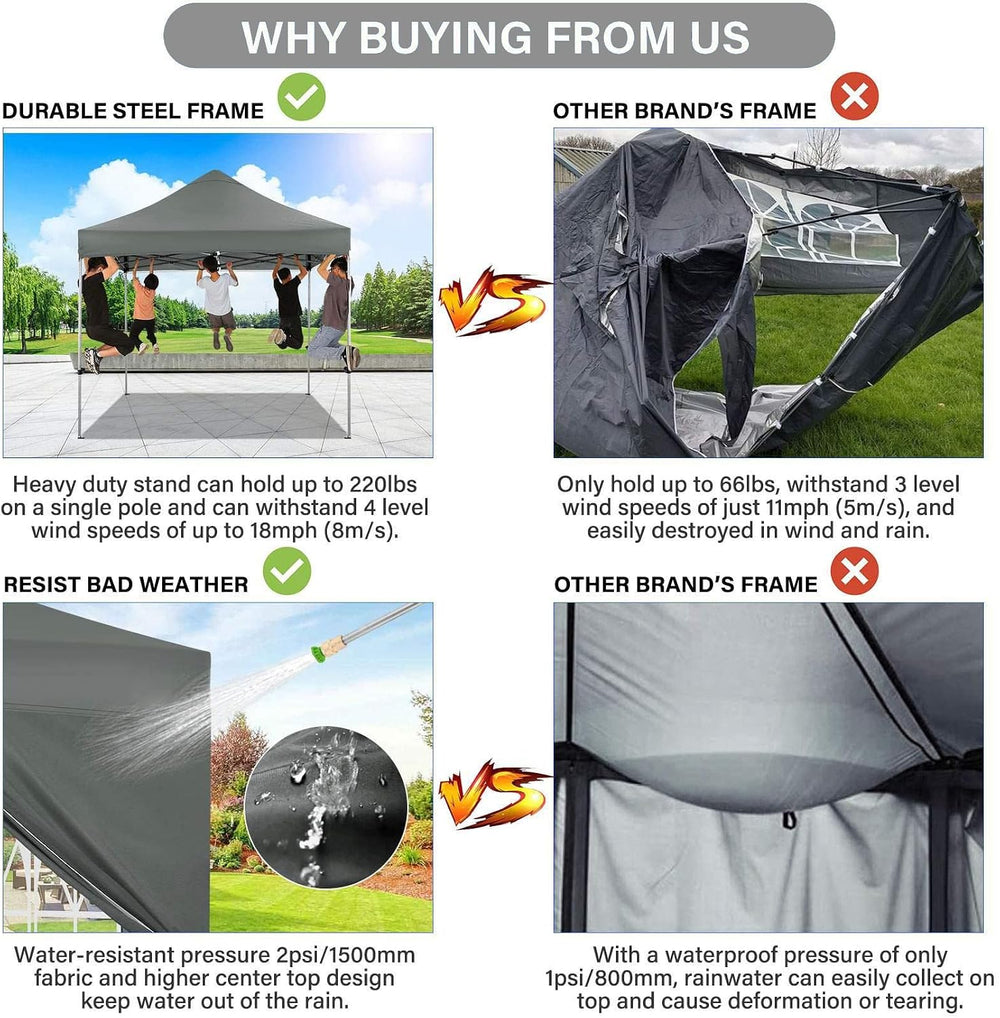 COBIZI 10x10 Pop Up Canopy Tent,Heavy Duty Canopy(Gray with 4 Sidewalls)