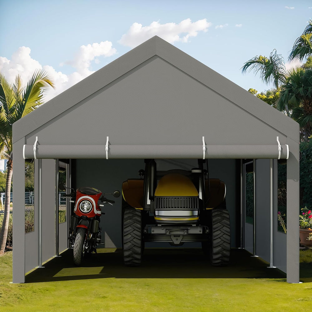 JY QAQA Carport, 12x20 FT Heavy Duty Carport with Roll-Up Window and Sandbags...